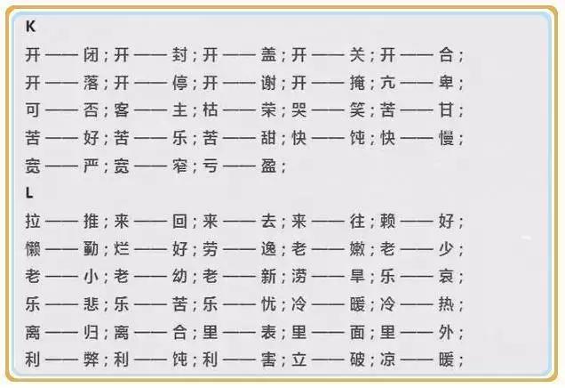 小学语文反义词大全1年级，<上>全册近义词、反义词