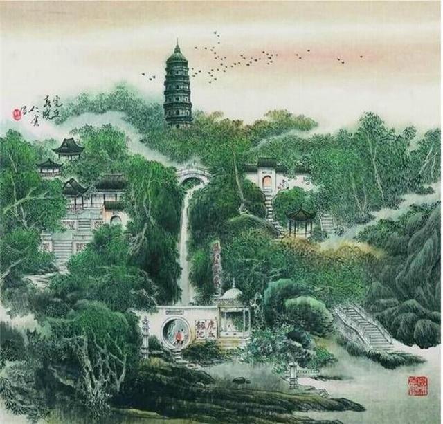 苏州园林简笔画，国画里的苏州园林（苏州园林国画全景图简笔画）