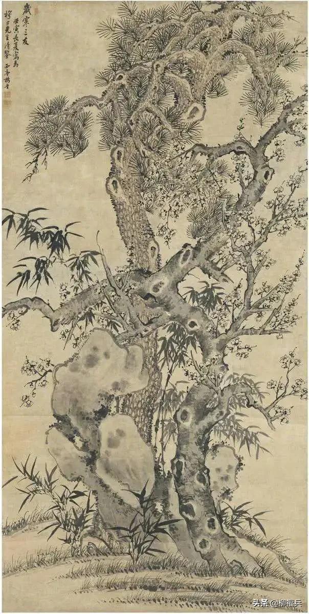 国画写意山水花鸟图精品，名家花鸟画岁寒三友图欣赏