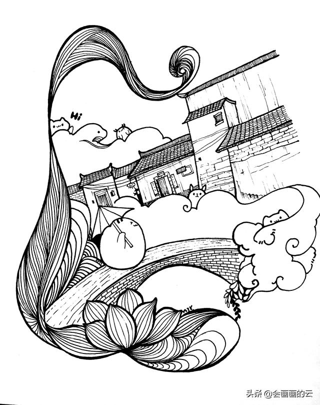 小溪上的桥如何画简笔画，简笔画过程图遇见一座城