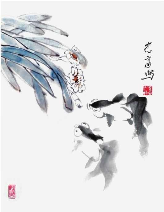 国画金鱼的画法步骤简单，张素贞老师的国画金鱼的详细过程图