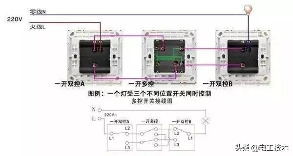 三开单控开关怎么接线，三开单控开关接线图详解