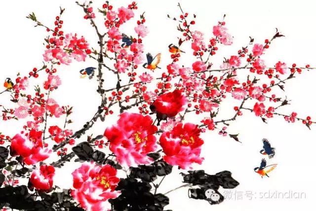 国画墨桃花画法教程，大家一起学画国画