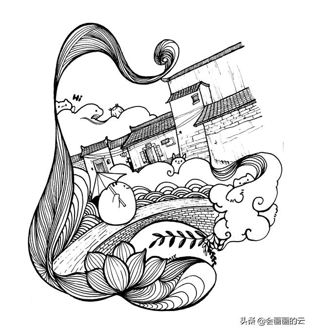 小溪上的桥如何画简笔画，简笔画过程图遇见一座城