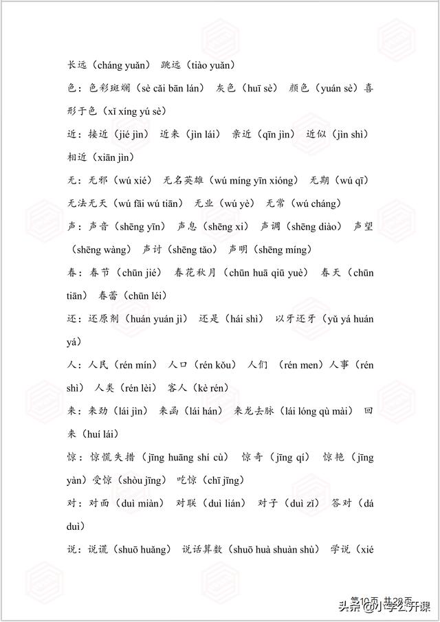 部编版一年级生字组词电脑版，全课生字注音、笔顺、组词