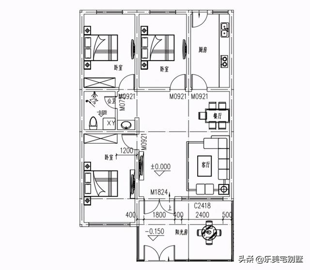 农村一层小别墅，农村小别墅一层平房图（低至13万的造价起建,最适合住家养老）