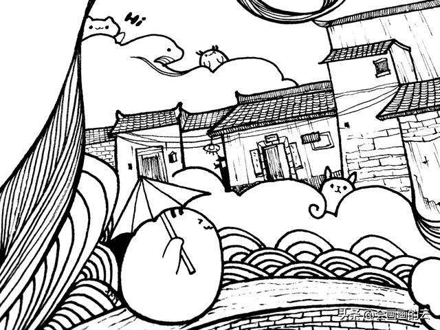 小溪上的桥如何画简笔画，简笔画过程图遇见一座城