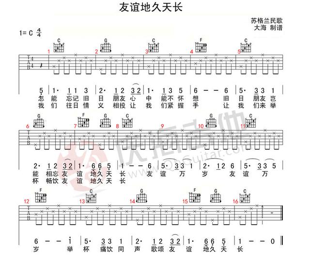 友谊地久天长吉他谱，友谊地久天长吉他谱和弦（吉他新手关于吉他左右手速度以及双手吉他技巧练习）