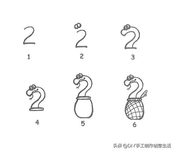 数字动物简笔画，数字小动物简笔画简单又漂亮（用数字1到6画各种小动物）