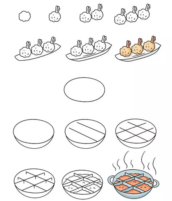 重庆火锅简笔画，重庆火锅的简笔画画法（儿童画教程，好吃的火锅）