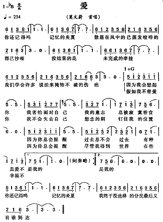 在那遥远的地方简谱，在那遥远的地方莫文蔚简谱