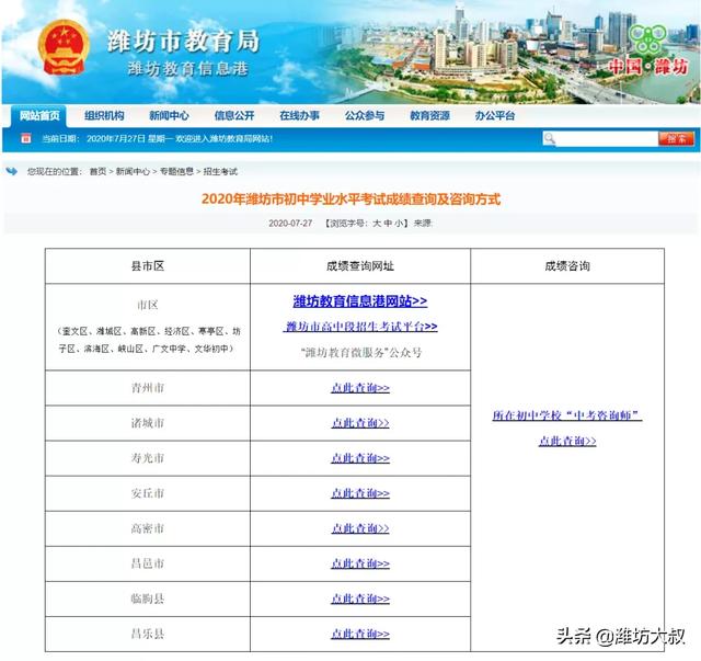 山东潍坊中考成绩查询，潍坊中考成绩查询官网（查成绩啦！附查分入口！）