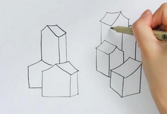 江南水乡简笔画，一年级简笔画江南（一组简单漂亮的山水田园风景简笔画）
