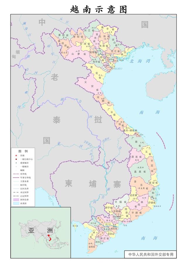 越南区域划分图，越南的省多达63个