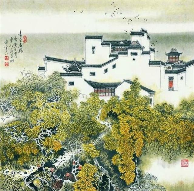 苏州园林简笔画，国画里的苏州园林（苏州园林国画全景图简笔画）
