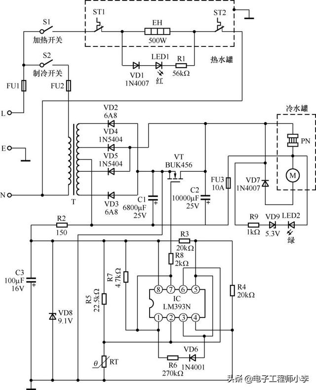 饮水机温控器图片，饮水机指示灯电路原理