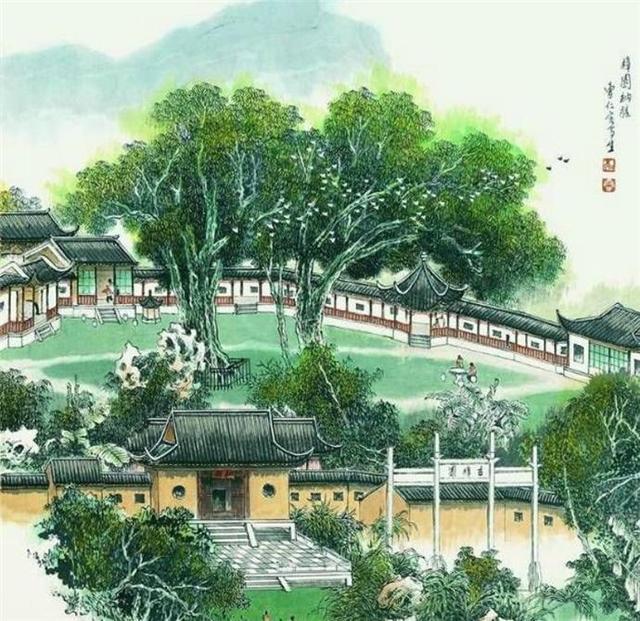 苏州园林简笔画，国画里的苏州园林（苏州园林国画全景图简笔画）