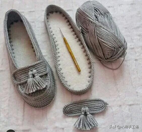 钩鞋子教程从头到尾纯色，像我这样手工钩编一双