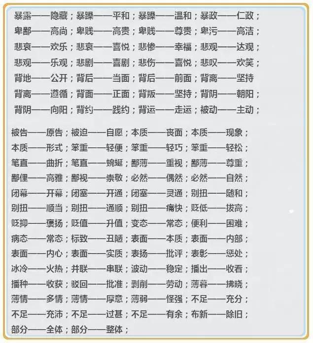 小学语文反义词大全1年级，<上>全册近义词、反义词