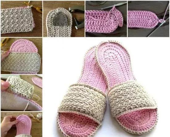 适合新手钩织的毛线拖鞋教程，家里有织女拖鞋不用买