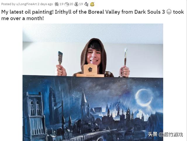 中世纪油画风格，画家用一个多月时间创作了黑魂3