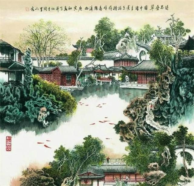 苏州园林简笔画，国画里的苏州园林（苏州园林国画全景图简笔画）