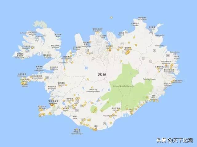 冰岛的地理位置以及邻国，北大西洋中的一个岛国