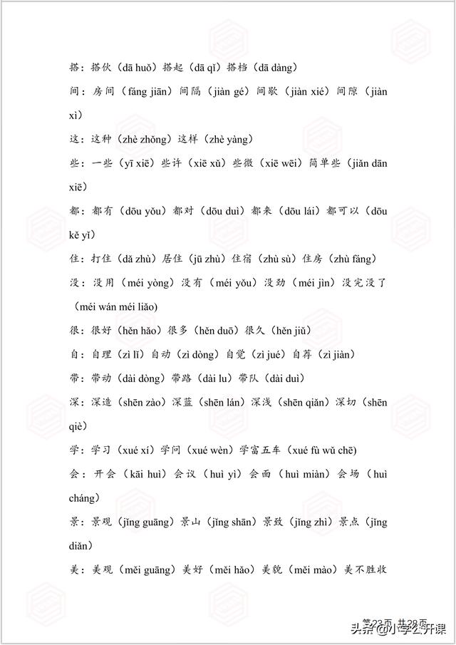 部编版一年级生字组词电脑版，全课生字注音、笔顺、组词