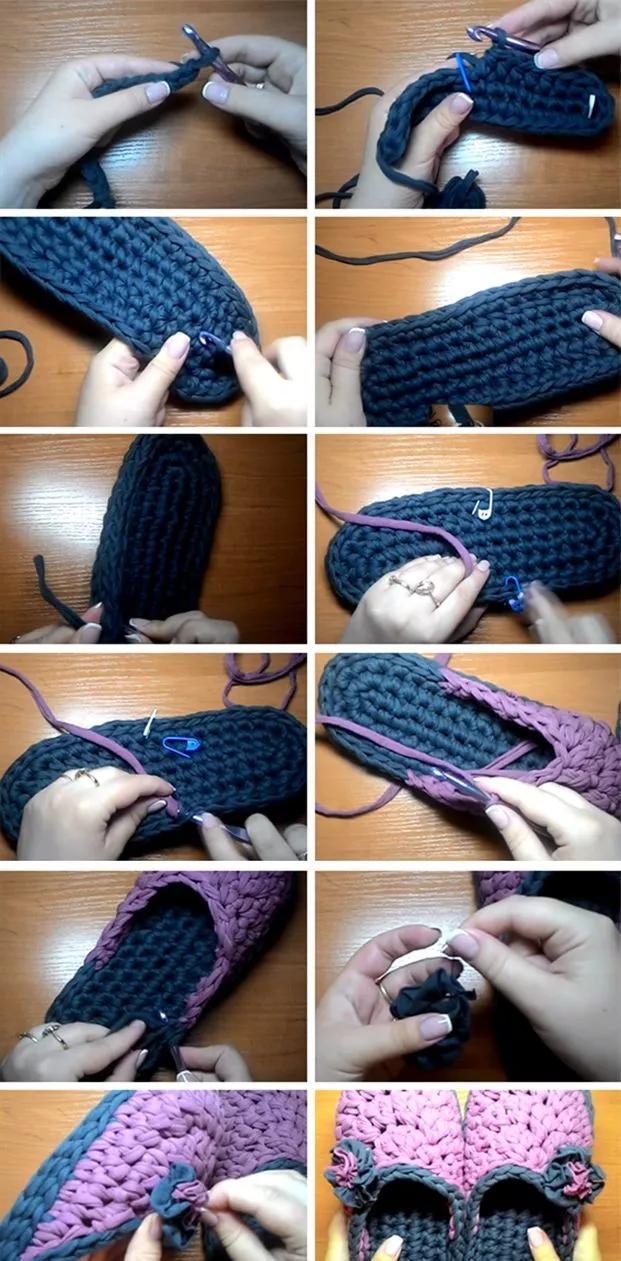适合新手钩织的毛线拖鞋教程，家里有织女拖鞋不用买