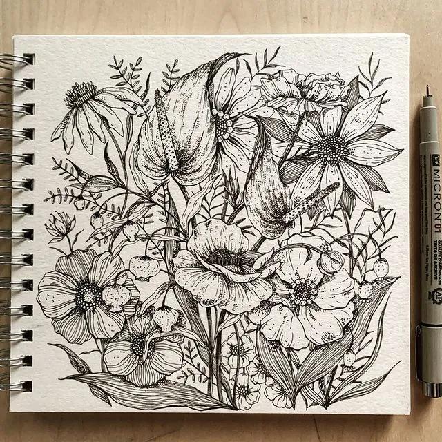 妙笔生花水墨画教程，教科书级别的植物线描