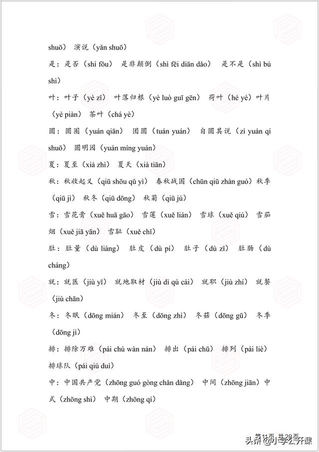 部编版一年级生字组词电脑版，全课生字注音、笔顺、组词