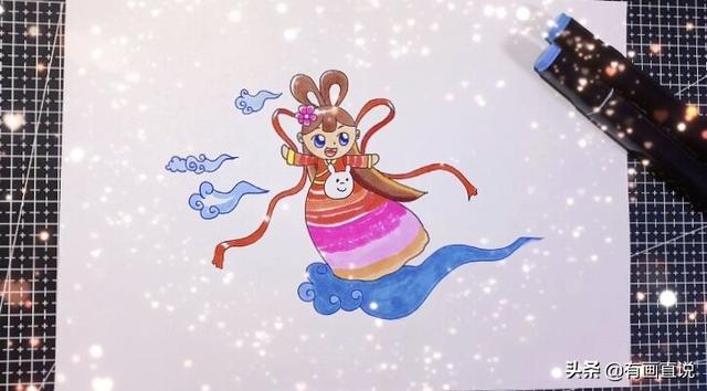 中秋节的嫦娥怎么画简单又漂亮，中秋节主题画第五款嫦娥画法