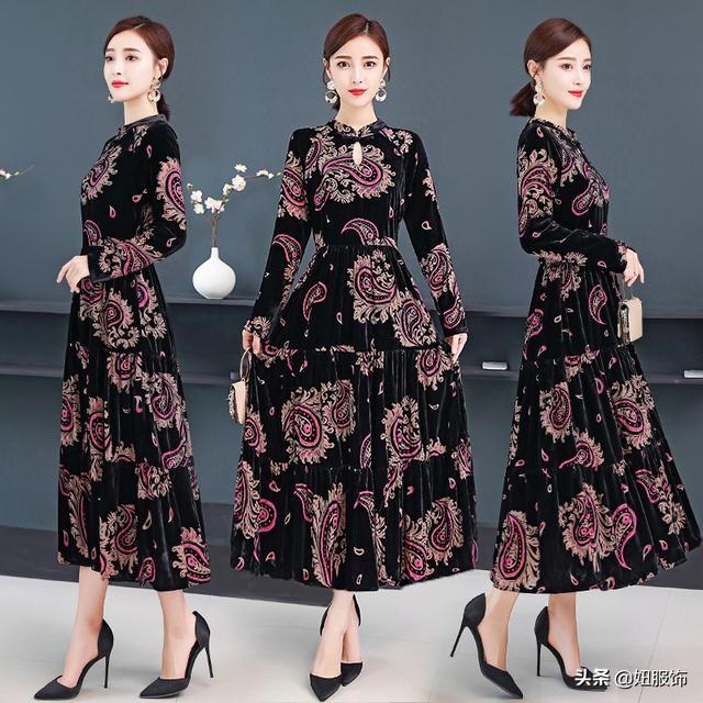 金丝绒长袖连衣裙，金丝绒连衣裙适合什么年龄穿