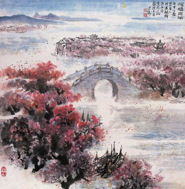 春山夜月诗配画，诗意画月落乌啼霜满天