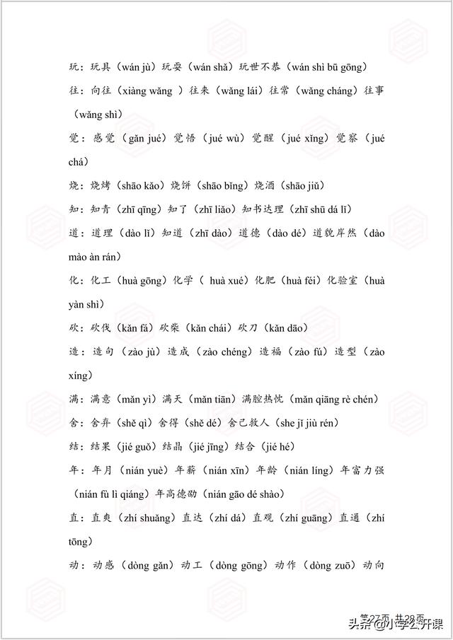 部编版一年级生字组词电脑版，全课生字注音、笔顺、组词