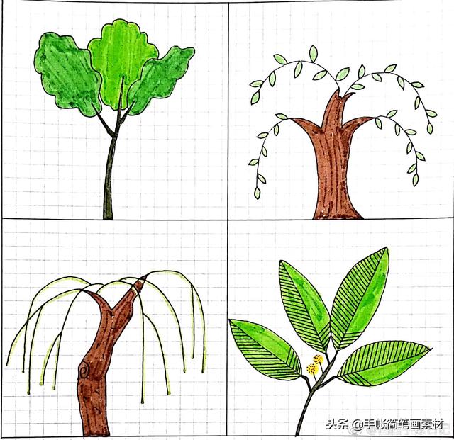 树的简笔画大全可爱简单，100+手帐素材简笔画