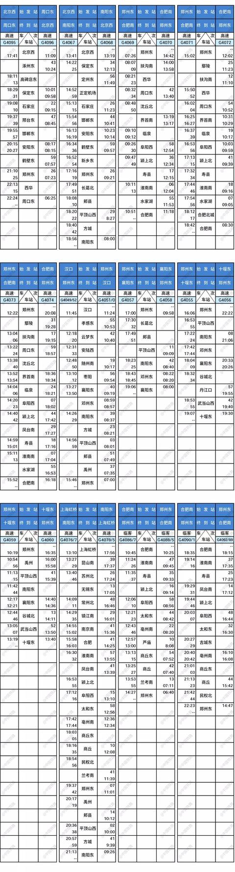 已开通的高铁车次，3条高铁新线时刻表来啦