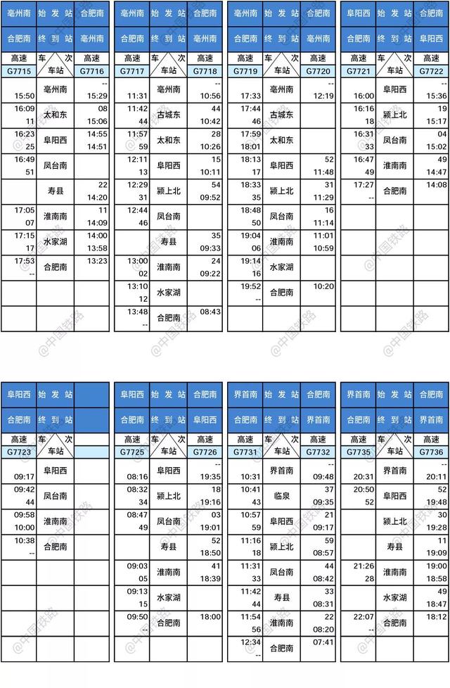 已开通的高铁车次，3条高铁新线时刻表来啦