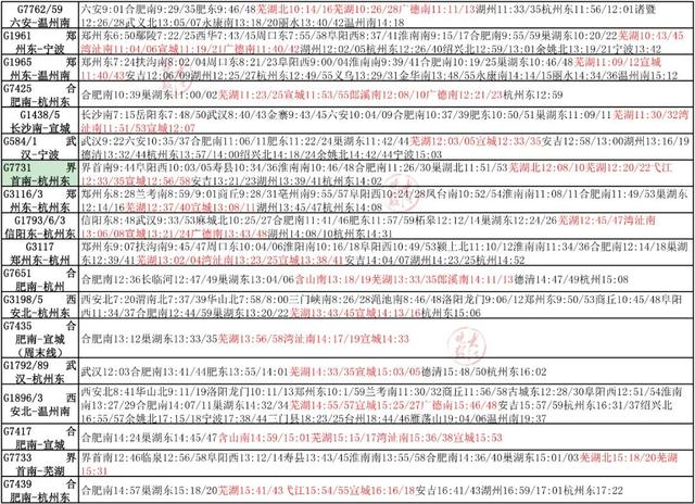 含山南站高铁时刻表，时刻表来了含山南站