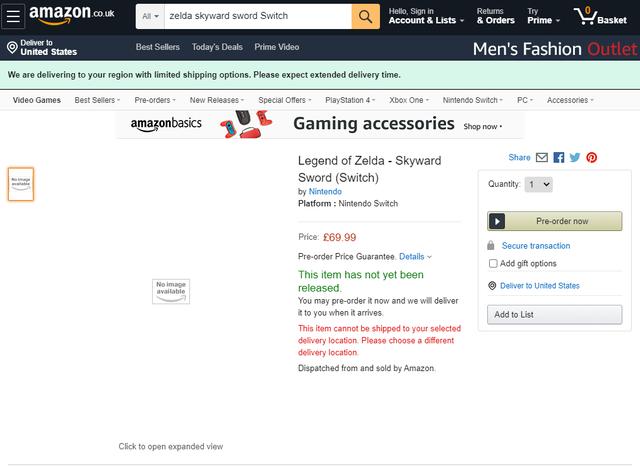 ns塞尔达天空之剑手柄，天空之剑NS版出现在英国亚马逊商城