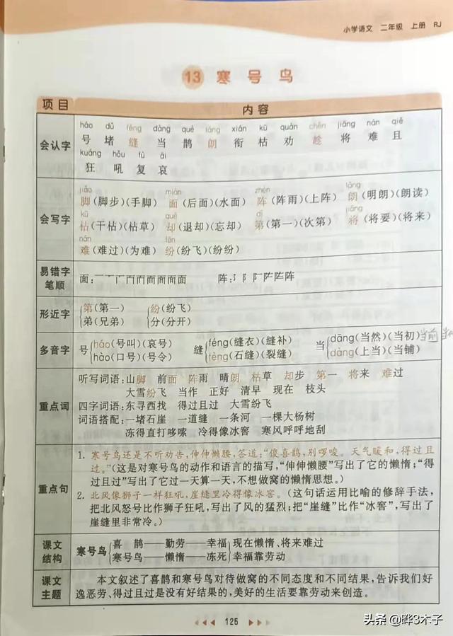 二年级语文上册部编版寒号鸟，3篇小学课文帮孩子领略大雪之美