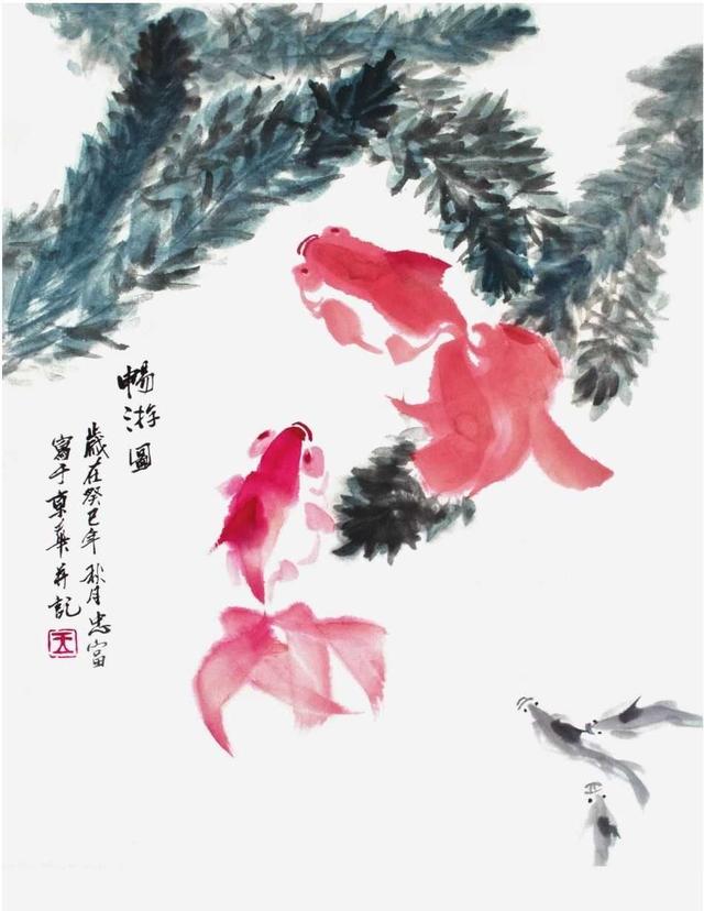 国画金鱼的画法步骤简单，张素贞老师的国画金鱼的详细过程图