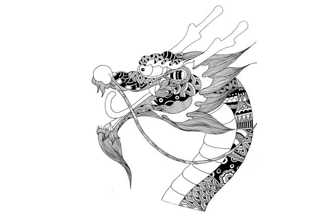 古风铅笔画线稿，高清龙纹手绘线稿素材