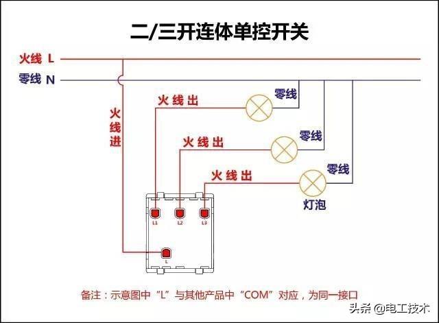三开单控开关怎么接线，三开单控开关接线图详解