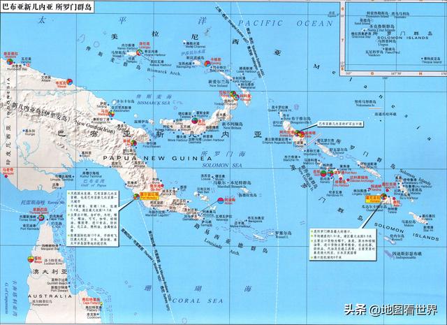 巴布亚新几内亚地图，阿尔及利亚边界开放（第二大岛上的国家巴布亚新几内亚）