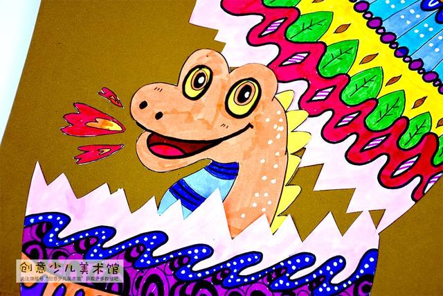 幼儿美术创意画小恐龙，综合创意画--重回恐龙时代