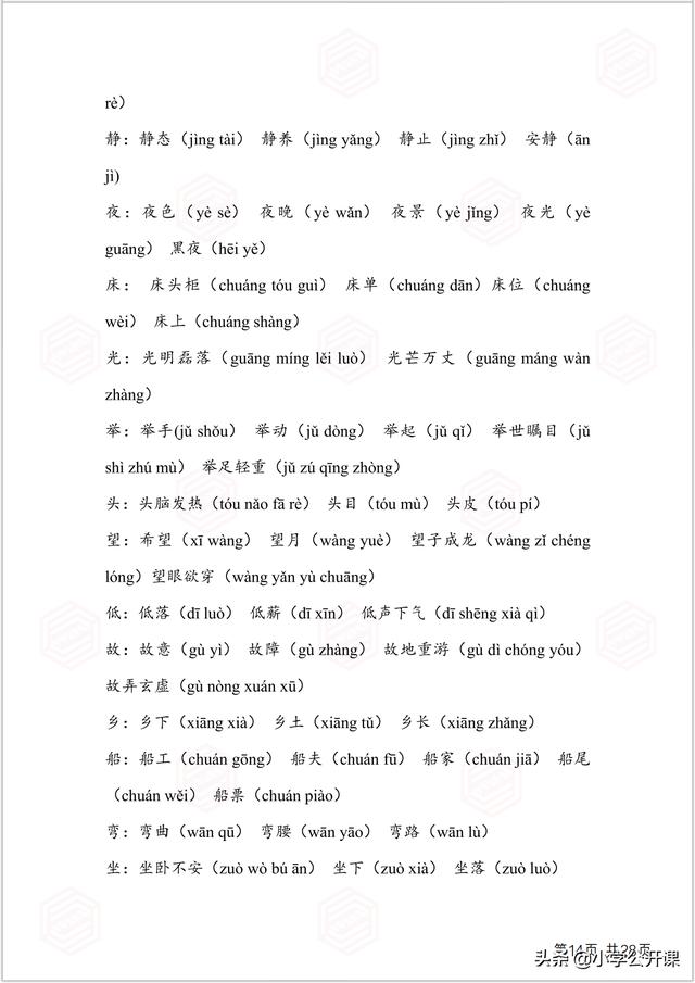 部编版一年级生字组词电脑版，全课生字注音、笔顺、组词