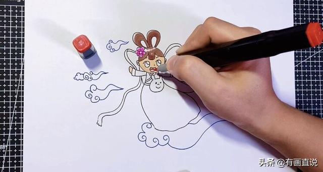 中秋节的嫦娥怎么画简单又漂亮，中秋节主题画第五款嫦娥画法