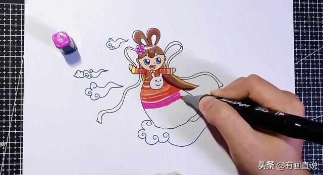 中秋节的嫦娥怎么画简单又漂亮，中秋节主题画第五款嫦娥画法