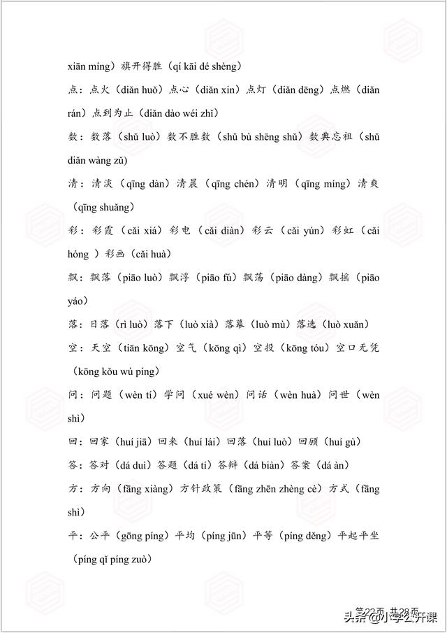 部编版一年级生字组词电脑版，全课生字注音、笔顺、组词